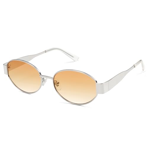 SOJOS Retro Sonnenbrille Damen Herren Oval Metal Trendy Classic UV400 Schutz Sonnenbrillen SJ1217 von SOJOS