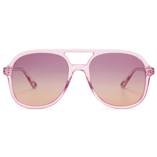 SOJOS Sonnenbrille Herren Damen Retro, Vintage Polarisiert Verspiegelt Eckig 70er Jahre Rechteckig Unisex UV400 Schutz Brille SJ2174, Klar Lila/Violett Farbverlauf Braun von SOJOS