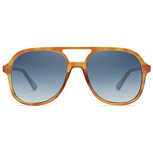 SOJOS Sonnenbrille Herren Damen Retro, Vintage Polarisiert Verspiegelt Eckig 70er Jahre Rechteckig Unisex UV400 Schutz Brille SJ2174, Karamellschildpatt/Gradient Grau von SOJOS