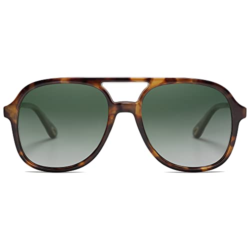 SOJOS Sonnenbrille Herren Damen Retro, Vintage Polarisiert Verspiegelt Eckig 70er Jahre Rechteckig Unisex UV400 Schutz Brille SJ2174, Schildpatt/Gradient Grün von SOJOS