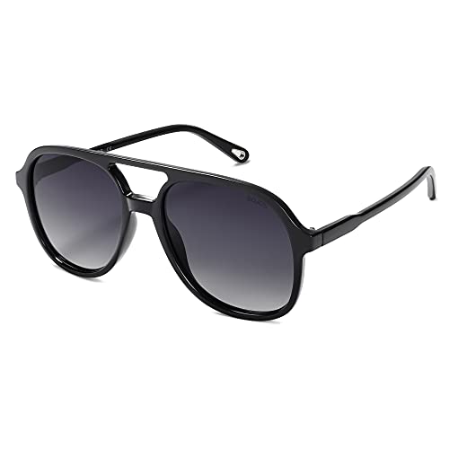 SOJOS Sonnenbrille Herren Damen Retro, Vintage Polarisiert Verspiegelt Groß Eckig 70er Jahre Rechteckig Unisex UV400 Schutz Brille SJ2174, Schwarz/Grau von SOJOS
