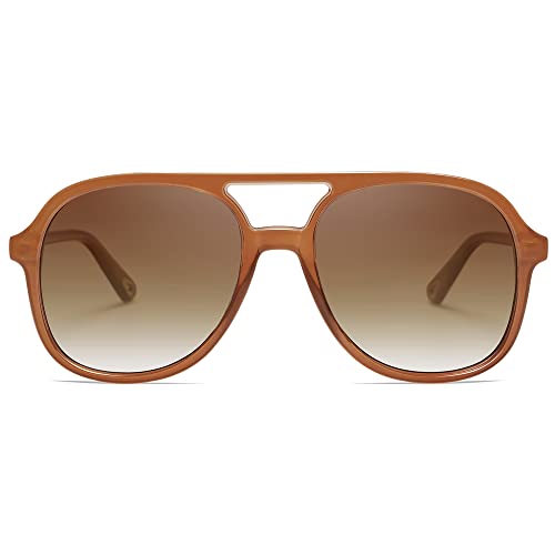 SOJOS Sonnenbrille Herren Damen Retro, Vintage Polarisiert Verspiegelt Eckig 70er Jahre Rechteckig Unisex UV400 Schutz Brille SJ2174, Dunkelbraun/Gradient Braun von SOJOS