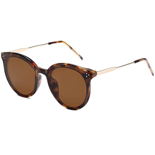 SOJOS Retro Vintage Sonnenbrille Damen Hochwertige Runde Cateye Brille Übergroß UV 400 Schutz mit Federscharnier, Brilletuch und Brillenbeutel DOLPHIN (C3 Dunkle Schildkröte Rahmen/Braune Linse) von SOJOS