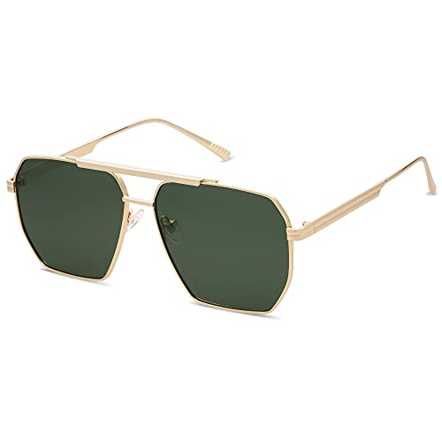 SOJOS Retro übergroße quadratische polarisierte Sonnenbrille für Damen Herren Vintage Shades UV400 Klassische große Metallrahmen Sonnenbrille SJ1161 von SOJOS