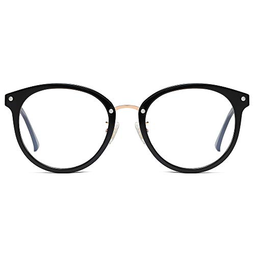 SOJOS Rund Groß Brille mit Blaulichtfilter ohne Sehstärke Anti-Blaulicht Gläser Brille SJ9001 Ashley mit schwarzem Rahmen/Anti-Blau-Lichtlinse von SOJOS