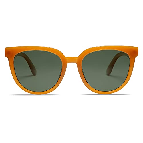 SOJOS Runde Polarisierte Sonnenbrille Damen Herren Klassische Retro Stil UV400 SJ2175 (C8 Orange Rahmen/Dunkelgrüne Linsen) von SOJOS