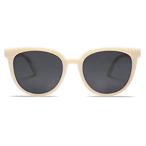 SOJOS Runde Polarisierte Sonnenbrille Damen Herren Klassische Retro Stil UV400 SJ2175 mit Beige Rahmen/Graue Linse von SOJOS