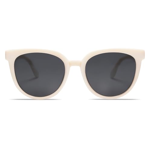 SOJOS Runde Polarisierte Sonnenbrille Damen Herren Klassische Retro Stil UV400 SJ2175 mit Beige Rahmen/Graue Linse von SOJOS