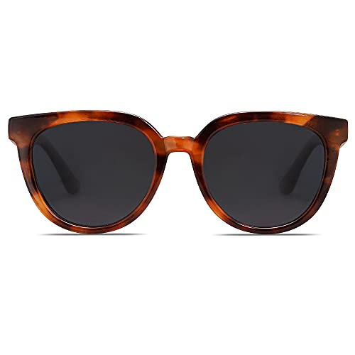 SOJOS Runde Polarisierte Sonnenbrille Damen Herren Klassische Retro Stil UV400 SJ2175 mit Braun Rahmen/Graue Linse von SOJOS