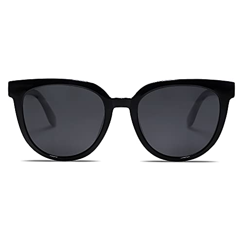 SOJOS Runde Polarisierte Sonnenbrille Damen Herren Klassische Retro Stil UV400 SJ2175 mit Schwarzer Rahmen/Graue Linse von SOJOS