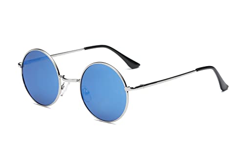 SOJOS Schick Klassische Retro Runde Verspiegelt Alien Unisex Sonnenbrille Herren Damen SJ1058 mit Blau von SOJOS