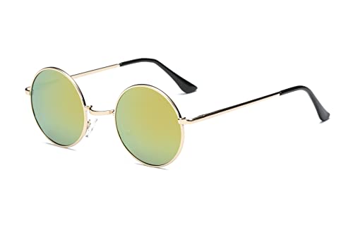 SOJOS Schick Klassische Retro Runde Verspiegelt Alien Unisex Sonnenbrille Herren Damen SJ1058 mit Gelb von SOJOS