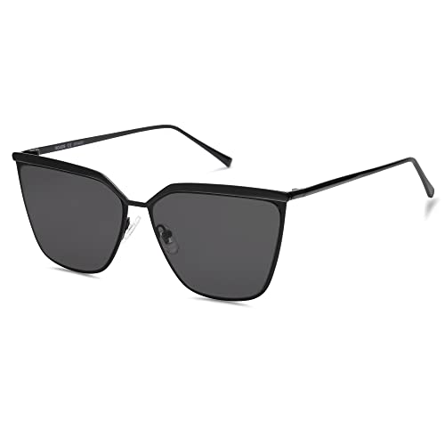 SOJOS Sonnenbrille Damen Vintage Cateye, Sonnenbrille Herren Retro Eckig Groß Frauen Rechteckige Sonnenbrille Gold Katzenaugen mit Metallrahmen UV400 Schutz Brille SJ1172 mit Schwarz Rahmen von SOJOS