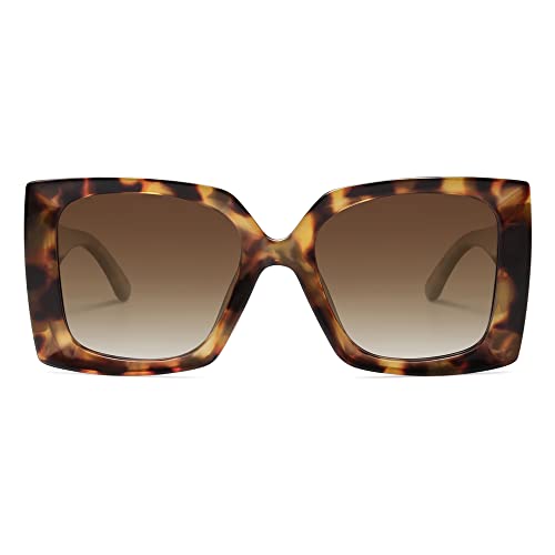 SOJOS Sonnenbrille Damen Polarisiert Retro, Groß Eckig Trendy Oversized Damen Sonnenbrillen SJ2224 von SOJOS