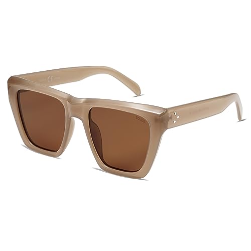 SOJOS Sonnenbrille Damen Polarisiert Retro,Übergroße Quadratische Cateye Sonnenbrillen Katzenaugen Style Trendy SJ2179 von SOJOS