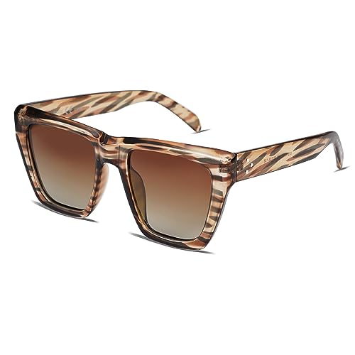 SOJOS Sonnenbrille Damen Polarisiert Retro,Übergroße Quadratische Cateye Sonnenbrillen Katzenaugen Style Trendy SJ2179 von SOJOS
