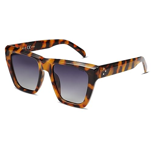 SOJOS Sonnenbrille Damen Polarisiert Retro,Übergroße Quadratische Cateye Sonnenbrillen Katzenaugen Style Trendy SJ2179 von SOJOS