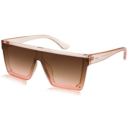 SOJOS Sonnenbrille Damen Verspiegelt Groß, Rechteckige Dicken Rahmen Flach Oben Sonnenbrillen Siamesische Linse SJ2117 von SOJOS