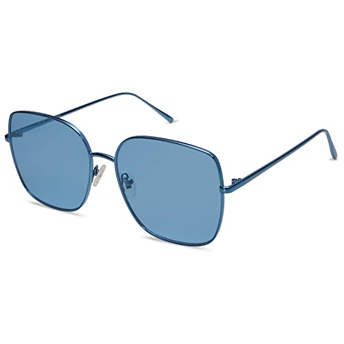 SOJOS Sonnenbrille Damen Vintage Verspiegelt, Herren Retro Groß Eckig Sonnenbrille UV400 Schutz Rechteckige Brille SJ1146 mit Marineblau Rahmen/Blaue Linse von SOJOS