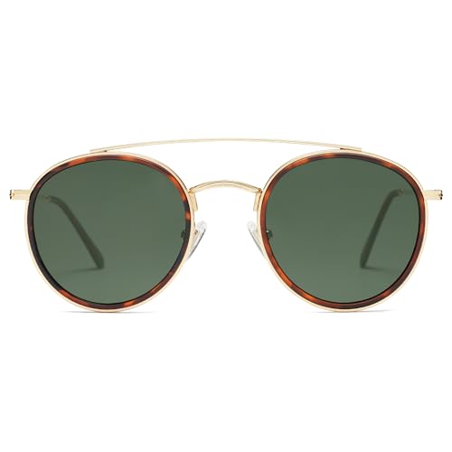 SOJOS Sonnenbrille Herren Damen Polarisiert, Runde Retro Vintage Metall Twin Beams Sonnenbrillen SJ1104 von SOJOS