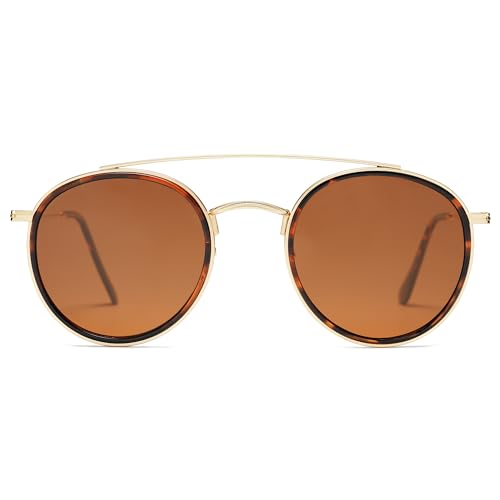 SOJOS Sonnenbrille Herren Damen Polarisiert, Runde Retro Vintage Metall Twin Beams Sonnenbrillen SJ1104 von SOJOS