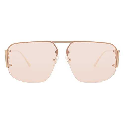 SOJOS Sonnenbrille Herren Damen Retro，Groß Trendy Metall Randlos Sonnenbrillen SJ1192 von SOJOS