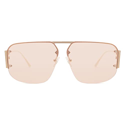 SOJOS Sonnenbrille Herren Damen Retro，Groß Trendy Metall Randlos Sonnenbrillen SJ1192 von SOJOS