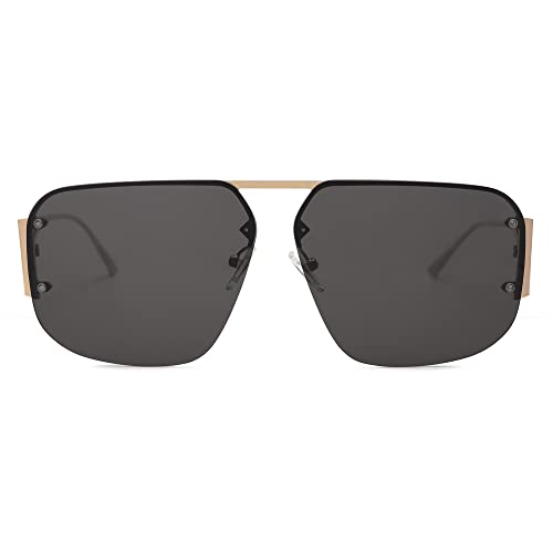 SOJOS Sonnenbrille Herren Damen Retro，Groß Trendy Metall Randlos Sonnenbrillen SJ1192 von SOJOS