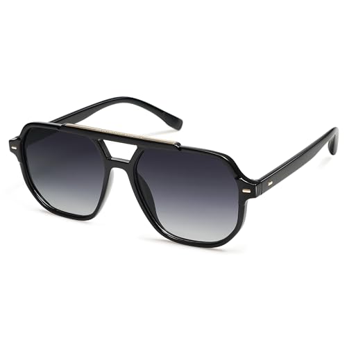 SOJOS Sonnenbrille Herren Damen Retro Vintage Polarisiert Eckig Coole Rechteckig 70er jahre UV400 Schutz Klassische Unisex Outdoor Moderne Sonnenbrille SJ2283 Black Grey Lens von SOJOS