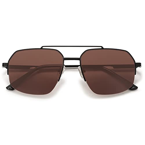 SOJOS Sonnenbrille Herren Retro Damen Vintage Groß Eckig Coole Double Bridge Metall Semi-Rimless Rechteckige UV400 Schutz Unisex Brille SJ1191 Grau von SOJOS