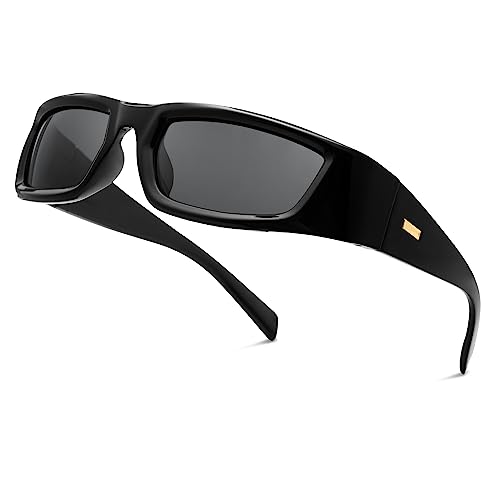 SOJOS Sport Polarisierte Sonnenbrille Herren Damen Wickeln um Vintage Rechteckige Verspiegelt Brille Mit UV400-Schutz SJ2241 mit Schwarz Rahmen von SOJOS