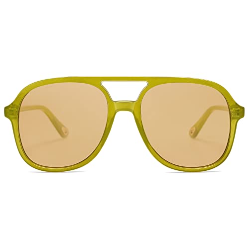 SOJOS Sonnenbrille Herren Damen Retro, Vintage Polarisiert Verspiegelt Eckig 70er Jahre Rechteckig Unisex UV400 Schutz Brille SJ2174, Olivgrün/Braun von SOJOS