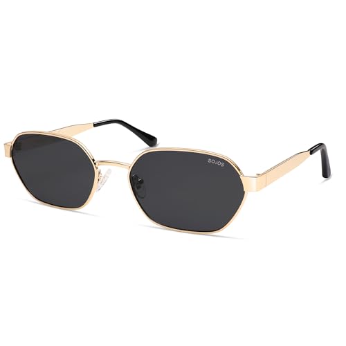 SOJOS Trendy Polarisierte Hexagonal Sonnenbrille Damen Herren Retro Metall Quadratisch Vintage Sonnerbrillen mit UV400 Schutz SJ1238 von SOJOS