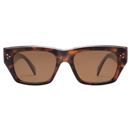 SOJOS Eckig Quadratische Polarisierte Sonnenbrille Damen Retro Kunststoff Cat Eye UV400 Schutz Große Sonnenbrille SJ2383 von SOJOS