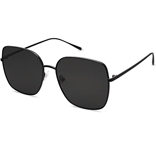 SOJOS Sonnenbrille Damen Vintage Verspiegelt, Herren Retro Groß Eckig Sonnenbrille UV400 Schutz Rechteckige Brille SJ1146 mit Dunkelschwarzer Rahmen/Graue Linse von SOJOS