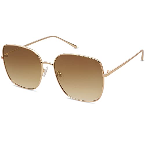 SOJOS Sonnenbrille Damen Vintage Verspiegelt, Herren Retro Groß Eckig Sonnenbrille UV400 Schutz Rechteckige Brille SJ1146 mit Hellgoldener Rahmen/Braun abgestufte Linse von SOJOS