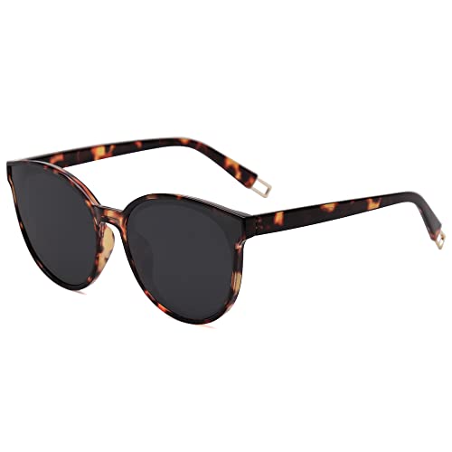 SOJOS Polarisierte Sonnenbrillen Damen Groß, Rund Herren Retro Vintage UV400 Schutz Brille SJ2057 Tortoise Rahmen/Graue Linse von SOJOS