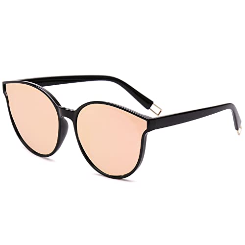 SOJOS Polarisierte Sonnenbrillen Damen Groß, Rund Herren Retro Vintage UV400 Schutz Brille SJ2057 Schwarz Rahmen/Rosa Verspiegelte Linse von SOJOS