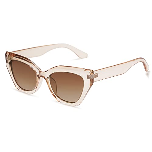 SOJOS Vintage Cateye Sonnenbrille Damen Eckig Polarisiert UV Schutz Trendige Retro Mode Brille mit Braun Rahmen von SOJOS