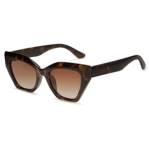 SOJOS Vintage Cateye Sonnenbrille Damen Eckig Polarisiert UV Schutz Trendige Retro Mode Brille mit Schildkröte Rahmen von SOJOS