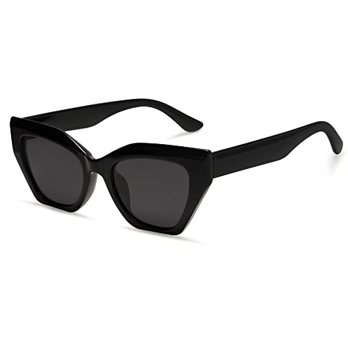 SOJOS Sonnenbrille Cateye Damen Schwarz Polarisiert Eckig Vintage UV Schutz Trendige Retro Mode Brille SJ2235 mit Schwarz Rahmen von SOJOS