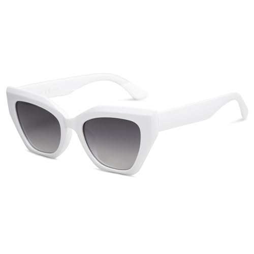 SOJOS Sonnenbrille Cateye Damen Weiß Polarisiert Eckig Vintage UV Schutz Trendige Retro Mode Brille SJ2235 mit Weiß Rahmen von SOJOS