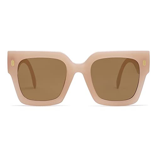 SOJOS Sonnenbrille Damen Groß Vintage Retro Quadratisch Cateye Rahmen UV400 Schutz Klassische Outdoor Moderne eckig Übergroß Sonnenbrillen SJ2194 mit C6 Creme Braun Rahmen von SOJOS