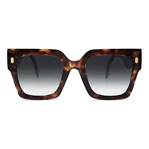 SOJOS Sonnenbrille Damen Groß Vintage Retro Quadratisch Cateye Rahmen UV400 Schutz Klassische Outdoor Moderne eckig Übergroß Sonnenbrillen SJ2194 mit C9 Leoparden Rahmen von SOJOS