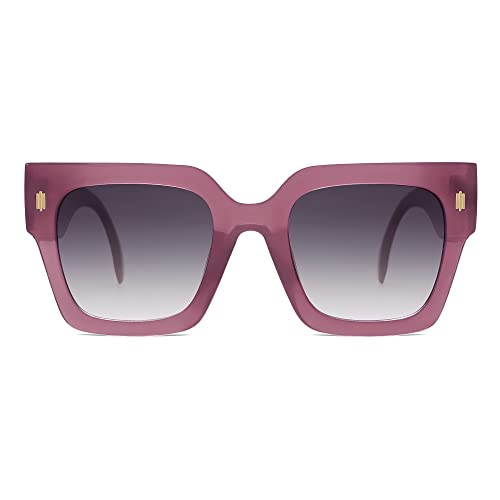 SOJOS Sonnenbrille Damen Groß Vintage Retro Quadratisch Cateye Rahmen UV400 Schutz Klassische Outdoor Moderne eckig Übergroß Sonnenbrillen SJ2194 mit C7 Milchig Violett Rahmen von SOJOS