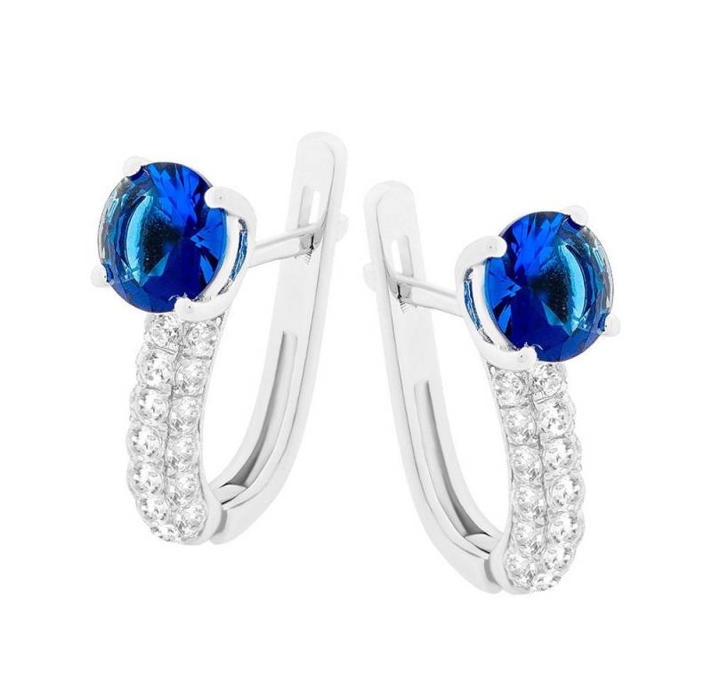SOKOLOV Jewelry Paar Ohrhänger aus 925 Silber mit blauen Glaskristallen (und farblosen Zirkonia, 2-tlg., Set), 925 Sterling Silber Schmuck für Damen von SOKOLOV Jewelry
