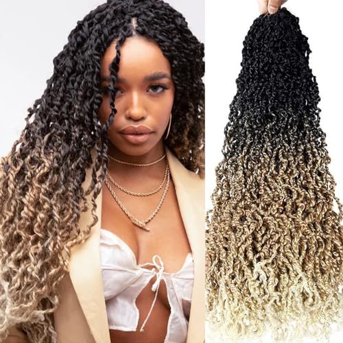 SOKU Majesty Twist Haarhaken 26 Zoll – 8 Packungen Curly Senegalese Passion Twist Schatten Blond Triple Tone Dreadlocks Haarverlängerung vorgelockt synthetisch weich Locs geflochten für Frauen schwarz von SOKU