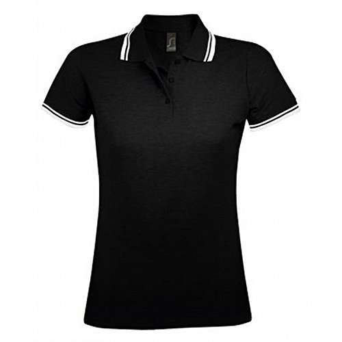 SOLS Damen Pasadena Pique Polo-Shirt, kurzärmlig (Medium) (Schwarz/Weiß) von SOL'S