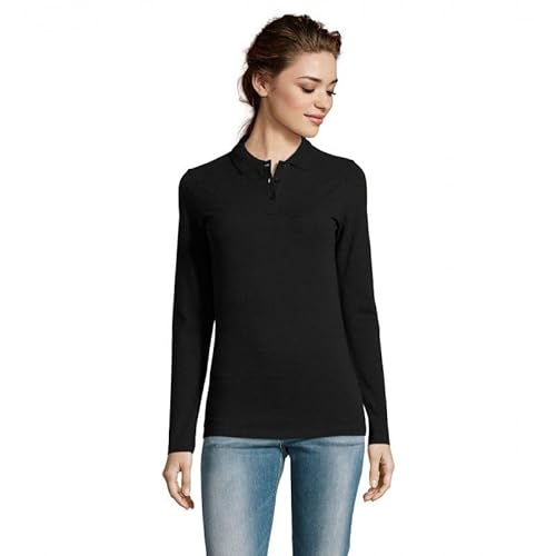 SOLS Damen Polo Womens Long-Sleeve Piqué Shirt Perfect 02083 Black L von SOL'S