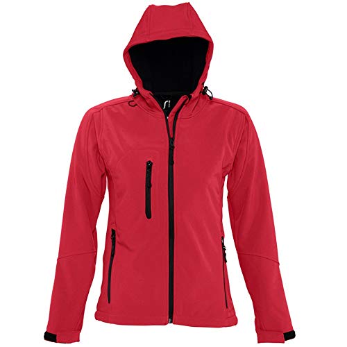 SOLS Damen Replay Softshell-Jacke mit Kapuze, atmungsaktiv, winddicht, wasserabweisend S,Rot von SOL'S